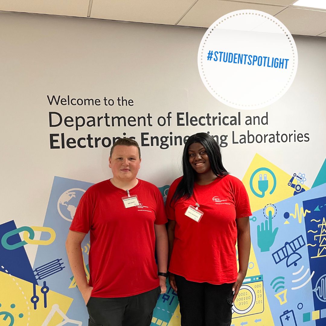 This week's #StudentSpotlight focuses on students Hope Frimpong &amp; Jack Duffy, who recently helped support a STEM Camp on campus⭐️

GCU hosted a STEM Camp, which seen 19 secondary schools visit to take part in some workshops &amp; activities all relating to STEM subjects 🔬 #STEM