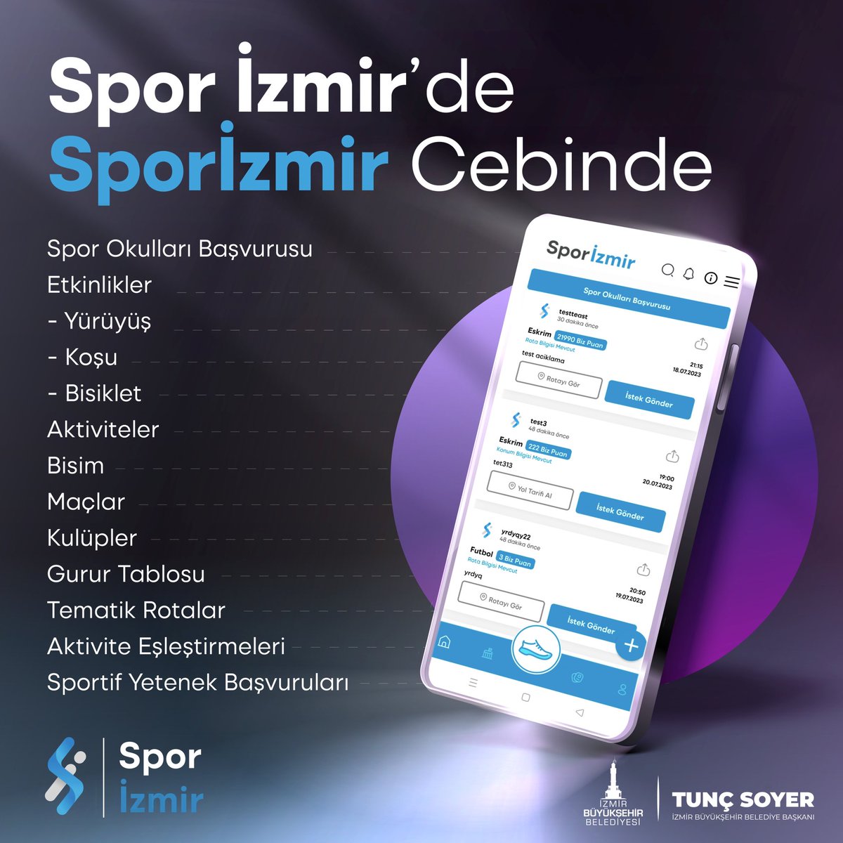 İster spor yap, ister sevdiğin takımın maçlarını takip et ya da seninle aynı aktiviteyi yapan insanlarla buluş.

Aradığın ne varsa burada. Sporun kalbi İzmir'in yeni uygulaması Sporİzmir cebinde.📱

Uygulama indirme linki👇

🔗play.google.com/store/apps/det…

🔗apps.apple.com/tr/app/spor-i-…