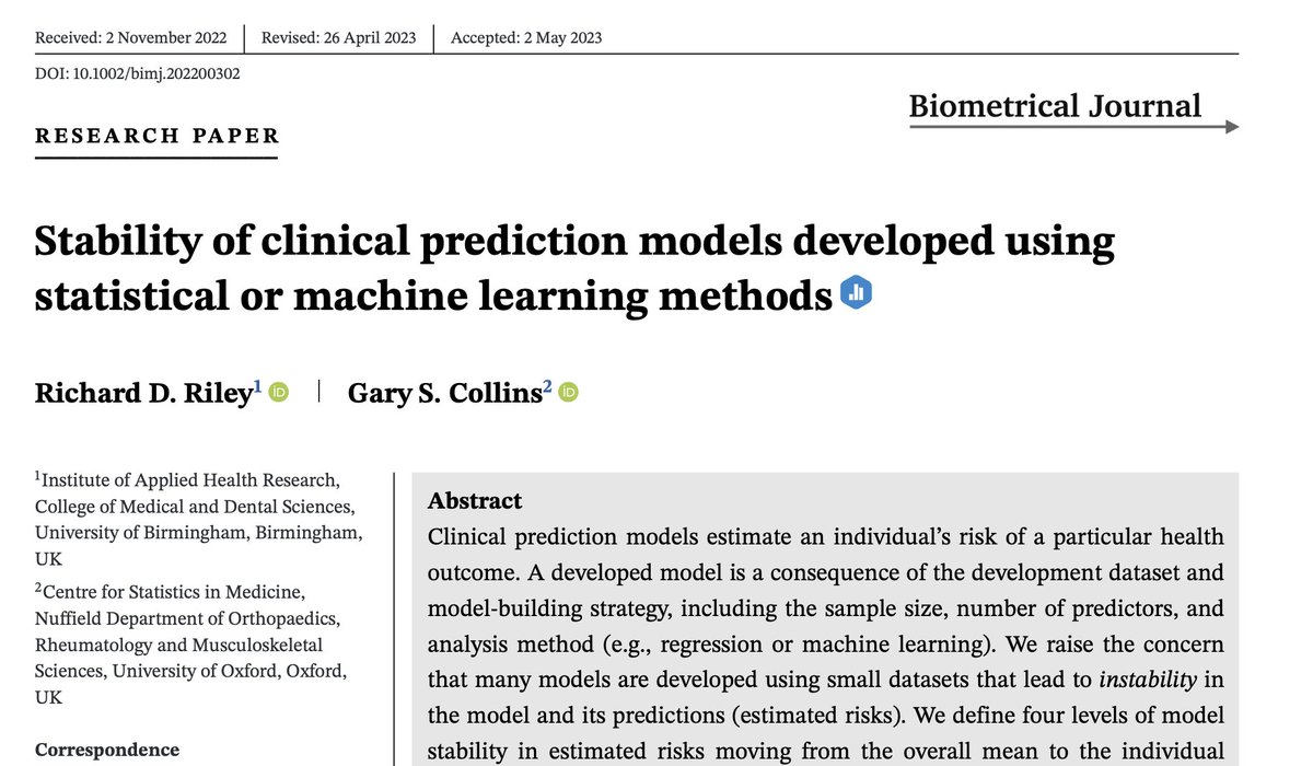Gary Collins (@gscollins) on Twitter photo NEW #openaccess paper with <a href="/Richard_D_Riley/">Richard Riley (R²)</a>
"Stability of clinical prediction models developed using statistical or #MachineLearning methods"
--> tinyurl.com/kyuj92u9
#statstwitter #epitwitter NEW #openaccess paper with <a href="/Richard_D_Riley/">Richard Riley (R²)</a>
"Stability of clinical prediction models developed using statistical or #MachineLearning methods"
--> tinyurl.com/kyuj92u9
#statstwitter #epitwitter