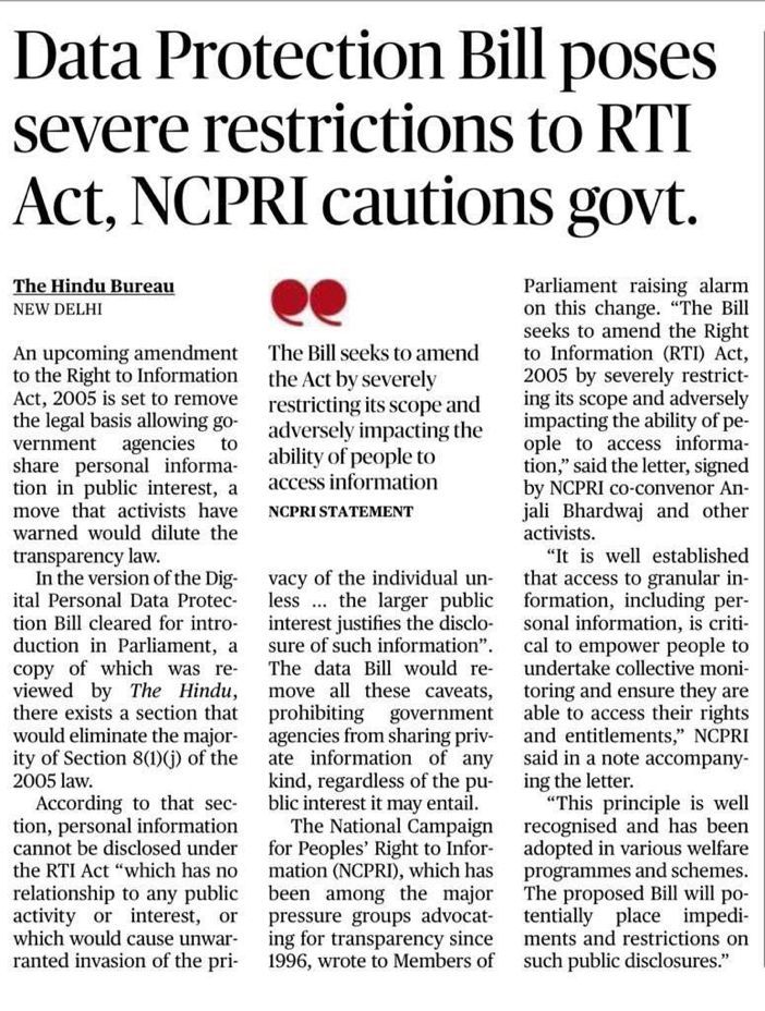 kapil_agarwal27's tweet photo. Govt is going to amend the RTI Act through Data Protection Bill. It is to weaken the RTI. All citizens and groups must rise above party politics to oppose the Bill to #SaveRTI.

All citizens, organisations and political parties who value democracy must unite to oppose this bill. https://t.co/dUT3prFcRZ