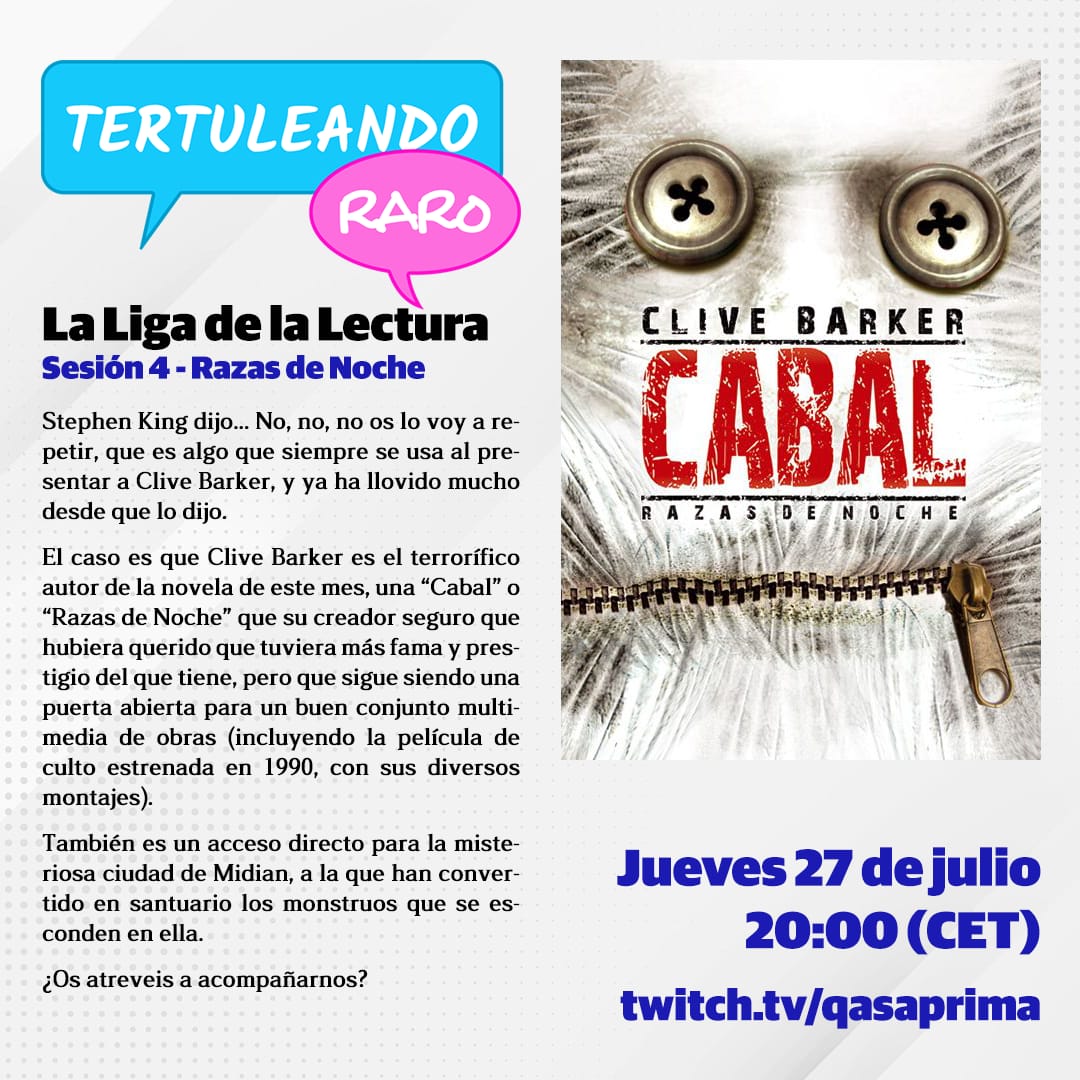Eo mañana estremos el grab <a href="/qasaprima/">qasaprima</a> y yo en su canal a las 20 desgranando el libro en la 4a sesión del club del libro, posdata aún no entiendo como Jan me deja hacer esto con el