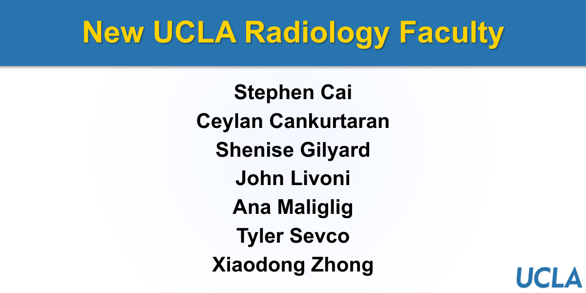 Join us in extending a warm welcome to the newest faculty members of <a href="/UCLAHealth/">UCLA Health</a>: Drs. Stephen Cai, Ceylan Cankurtaran, Shenise Gilyard (<a href="/SGilyardMD/">Shenise Gilyard, MD</a>), John Livoni, Ana Maliglig, Tyler Sevco &amp; Xiaodong Zhong. We're excited to see the positive impact they'll make!