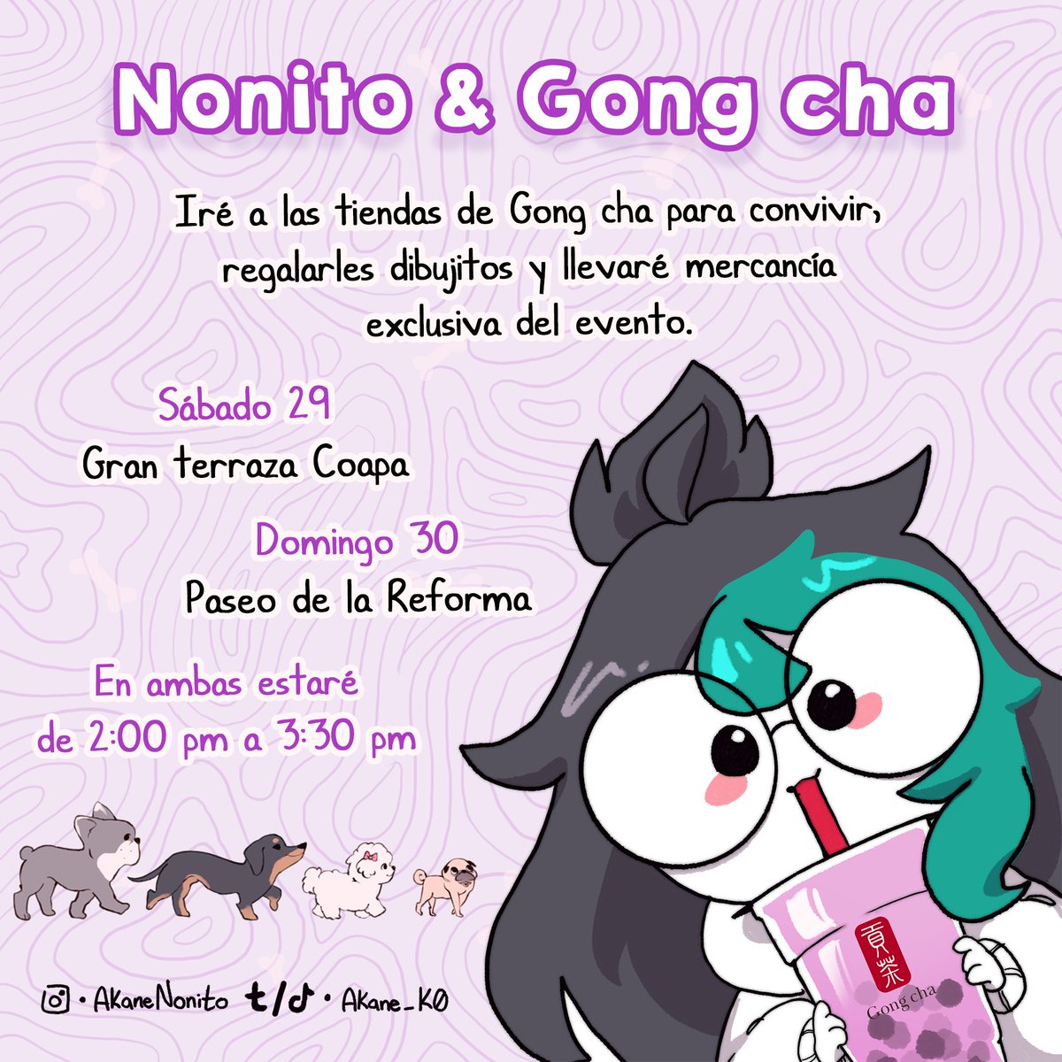 Akane_K0's tweet photo. Nos vemos este fin de semana en las tiendas de @Gongchamex  ✨
La entrada es libre ^^)! y el sábado podrán conocer a Coco 💕 https://t.co/uIXQfxWqzm