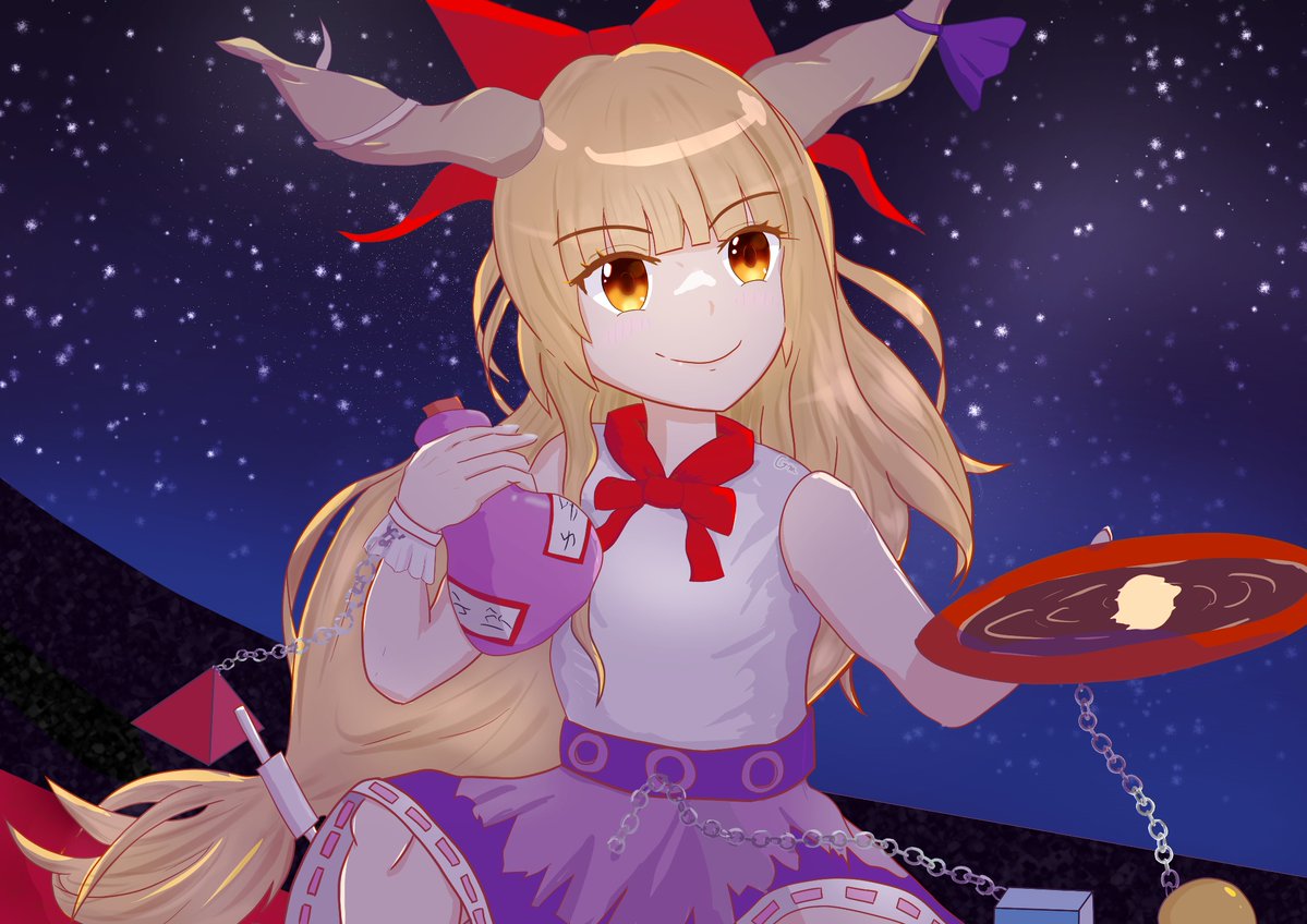 kegumaillust's tweet photo. #東方Project 
#7月27日は萃香の日
#伊吹萃香

「こんな夜は思い出すねぇ…。」

古き仲間達に献杯。 https://t.co/zKKPAQkeTd