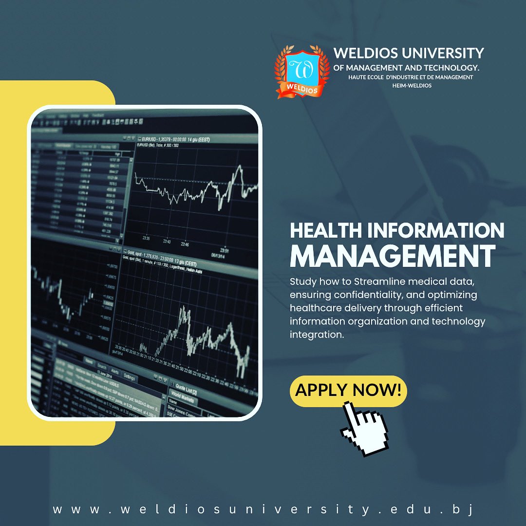 WeldiosUni's tweet photo. Calling all future health innovators! Discover the dynamic world of Health Information Management at Weldios University. Transform healthcare with data-driven solutions. Apply now! https://t.co/qIeFck7lPM