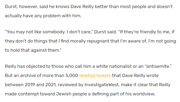 This says a lot about Durst's character.  He does not care that Dave is an antisemite.

#idpol #idedu