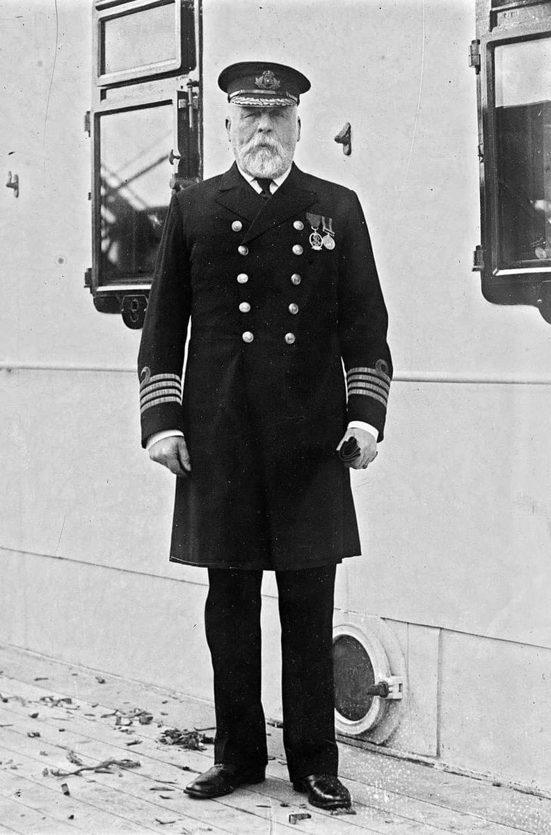 Titanic's Captain Edward John Smith, photographed on the port side of the Boat Deck shortly before sailing time, April 10, 1912.