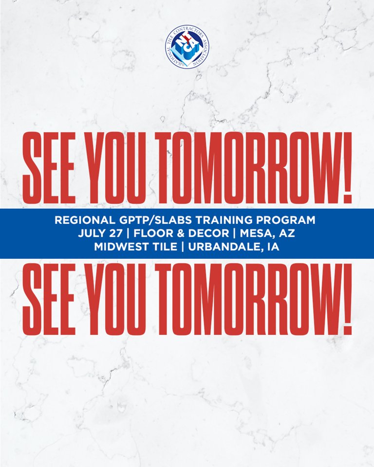 NTCA (@ntcassociation) on Twitter photo See you tomorrow at Mesa, Arizona <a href="/flooranddecor/">Floor & Decor</a> and Urbandale, Iowa Midwest Tile, for the regional GPTP/Slabs training program.
Visit tile-assn.com/events for more training schedules.
#Iowa #Arizona #MidwestTile #TileWork #NTCA See you tomorrow at Mesa, Arizona <a href="/flooranddecor/">Floor & Decor</a> and Urbandale, Iowa Midwest Tile, for the regional GPTP/Slabs training program.
Visit tile-assn.com/events for more training schedules.
#Iowa #Arizona #MidwestTile #TileWork #NTCA