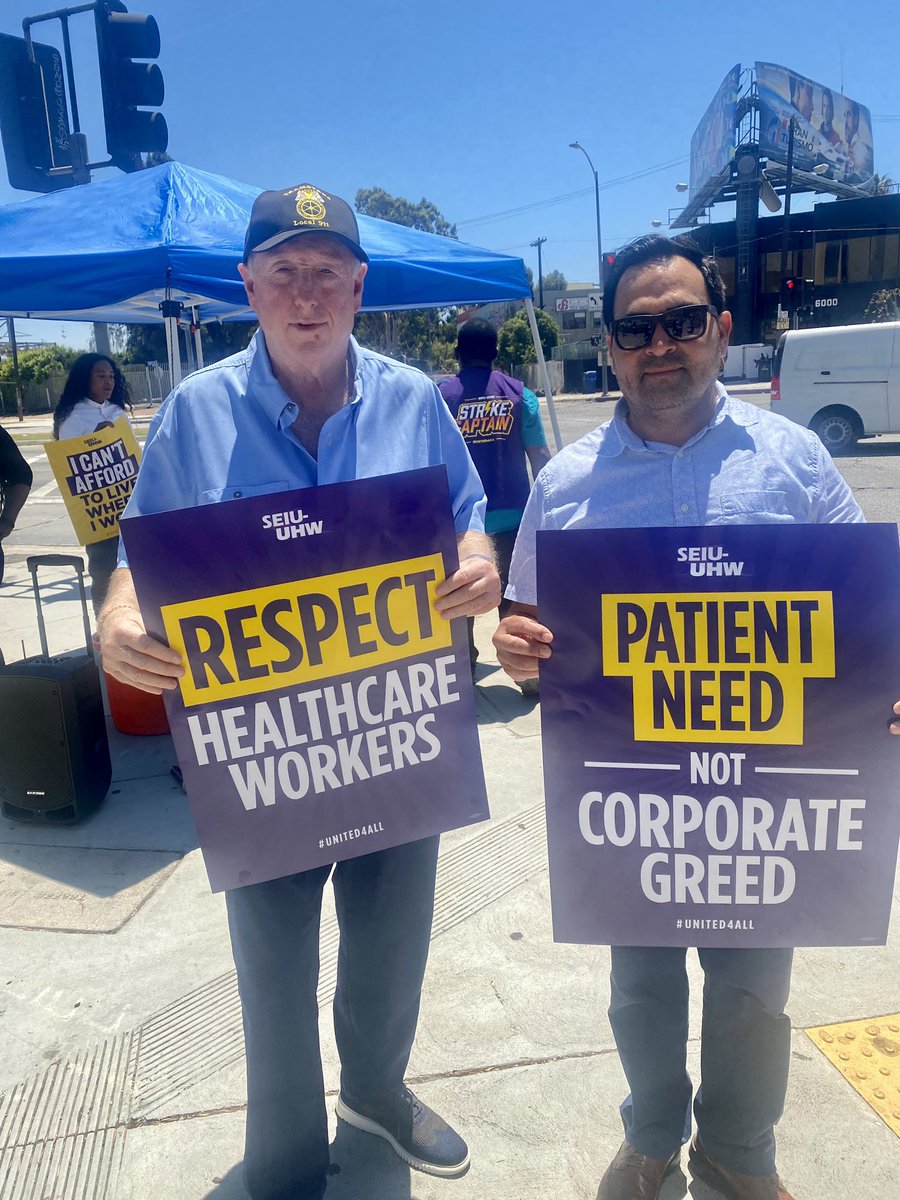 Spent time on the picket line today with our union brothers and sisters outside Kaiser Permanente Hospital in West Los Angeles with fellow Santa Monica City Councilmember Oscar Delatorre. #United4All