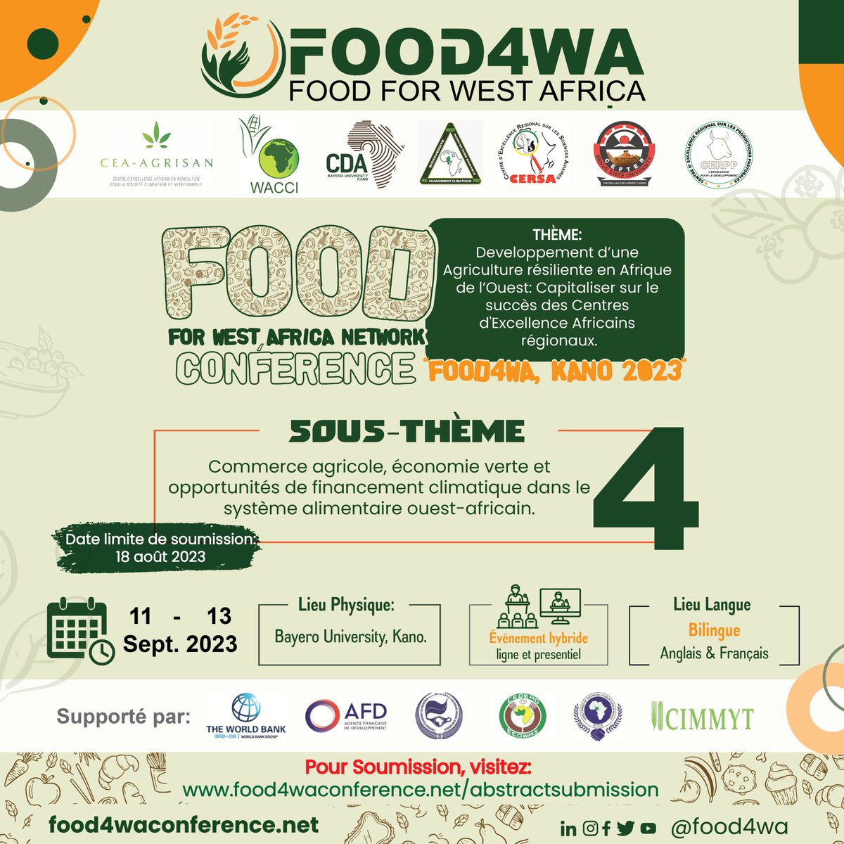 Food4wa's tweet photo. Rejoignez-nous, inscrivez-vous pour participer, les inscriptions sont ouvertes pour les participants réguliers et les étudiants en formule Early Bird.

Food4wa est la sécurité alimentaire.

#aceimpact #food4wa #durabilité https://t.co/IXytRQH8QB