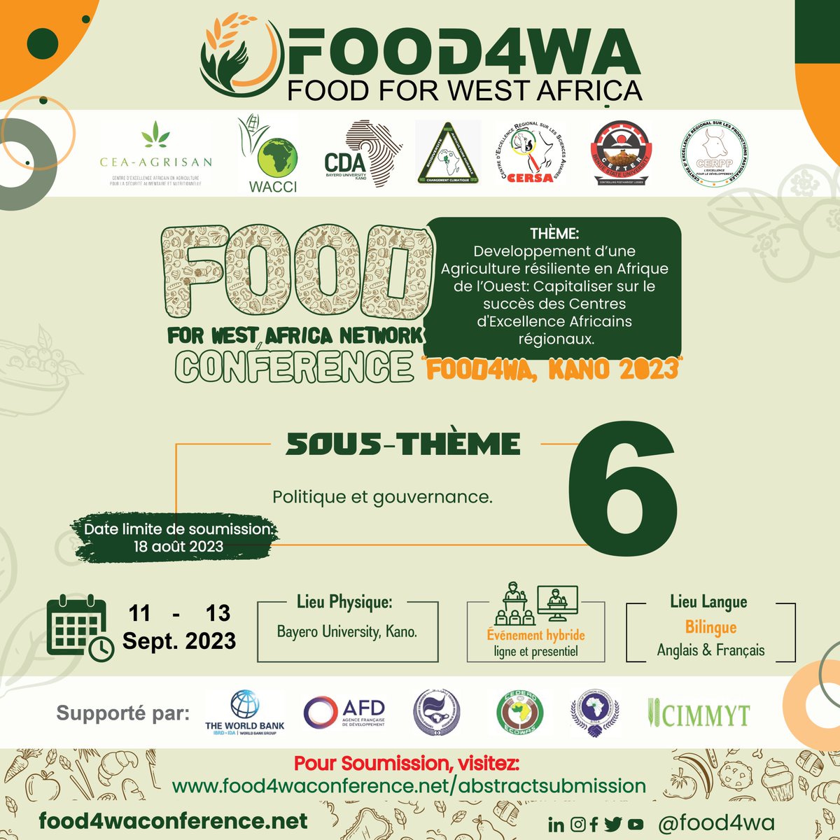 Food4wa's tweet photo. Rejoignez-nous, inscrivez-vous pour participer, les inscriptions sont ouvertes pour les participants réguliers et les étudiants en formule Early Bird.

Food4wa est la sécurité alimentaire.

#aceimpact #food4wa #durabilité https://t.co/IXytRQH8QB