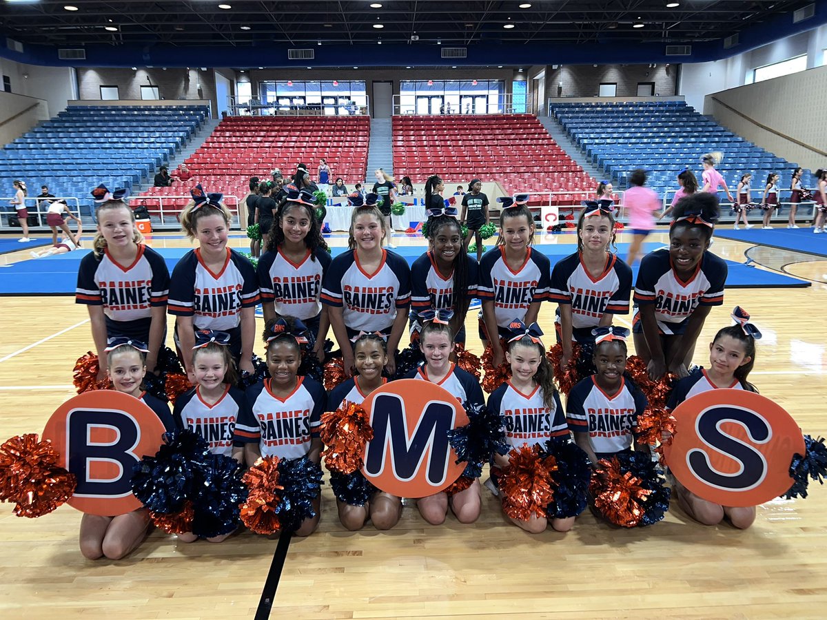 BainesCheer's tweet photo. BMS cheer ended NCA camp with a BANG!🤩 we earned 2 superior ribbons for our chant and band chant, 1st place top team chant, 1st place top team band chant, the stunt S.A.F.E. award, a spirit stick, 3 cheerleaders were named all Americans, and a bid to NCA nationals!!! https://t.co/jfiypjkZ9U