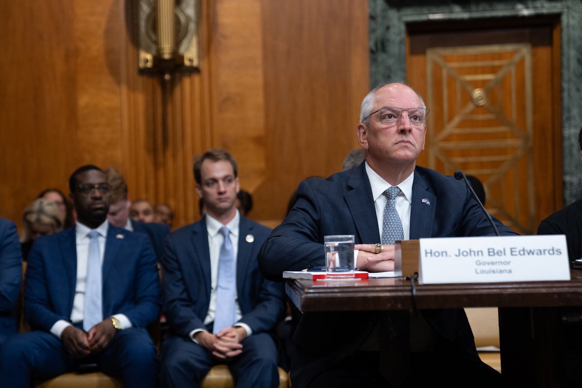 LouisianaGov's tweet photo. Thanks to @SenWhitehouse for inviting me to testify before @SenateBudget today. Our discussion was focused on extreme weather and sea level rise driven by Climate Change, and the importance of building #ClimateResilientSystems to mitigate damage to our economy and people. #lagov https://t.co/6D7zk1Fxza
