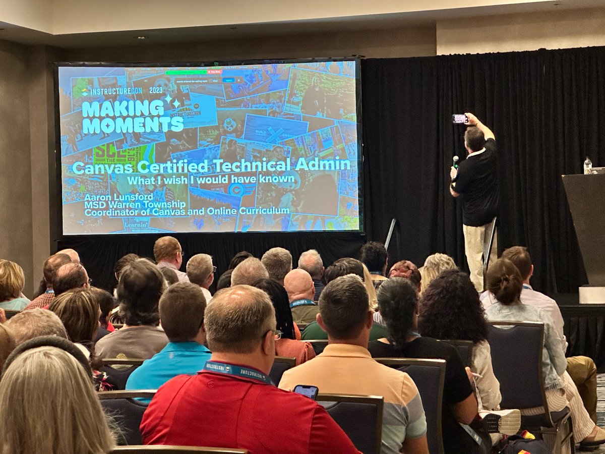 Getting to hear <a href="/alltechythings/">Aaron Lunsford</a> share his experience with #CCE &amp; #CCTA to a packed room at #INSTcon2023 <a href="/Canvas_by_Inst/">Canvas by Instructure</a>