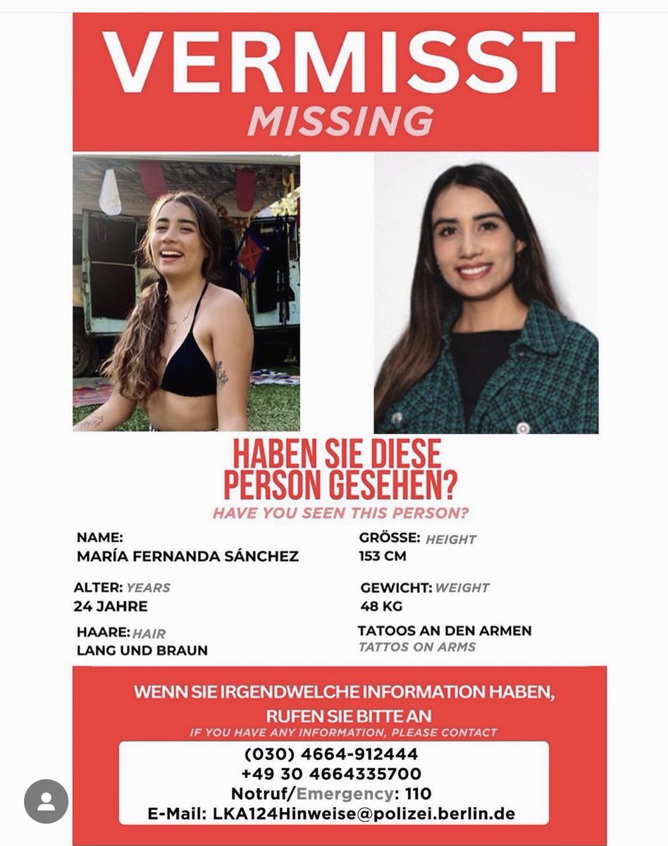 SoleraClaudia's tweet photo. Las primeras acciones que la comunidad mexicana tomó en Berlín para apoyar a su familia a encontrar a Maffy, como la llaman, fueron imprimir y pegar carteles por los puntos más importantes de la capital alemana con la ficha oficial de búsqueda folio 1293. 🧵 https://t.co/fyqHQIQL8M