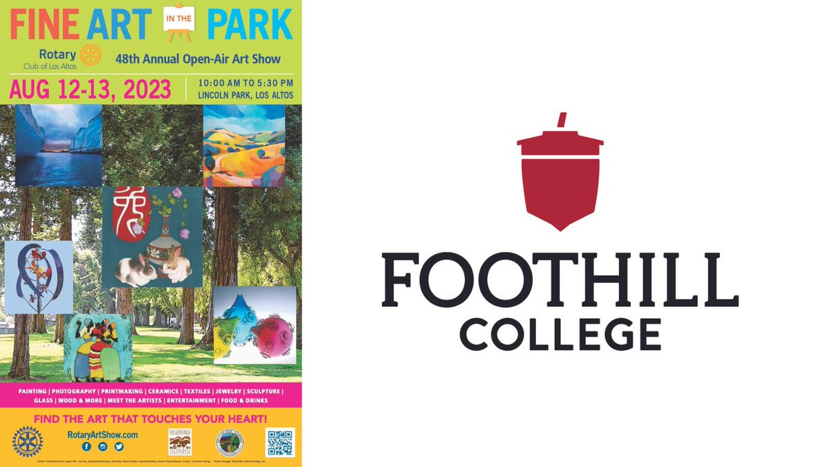 RotaryFineArt's tweet photo. Foothill College is a proud sponsor of Los Altos Rotary Fine Art in the Park! @foothillcollege #losaltosrotary #fineartinthepark #losaltos #rotary #PeopleOfAction #ServiceAboveSelf https://t.co/zf6b9nE8yV