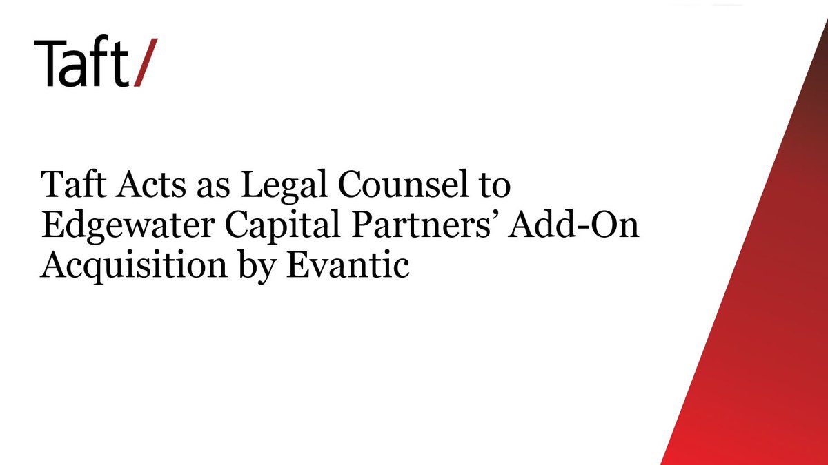 Taftlaw's tweet photo. A Taft team including Howard Bobrow, Brandi Weekley, Ashley Wetzel, and Michael De Matteis acted as legal counsel to Evantic in connection with its acquisition of Plastic Distributors and Fabricators. Read more here: https://t.co/c90fnqtqLJ https://t.co/LyzA9wuERs