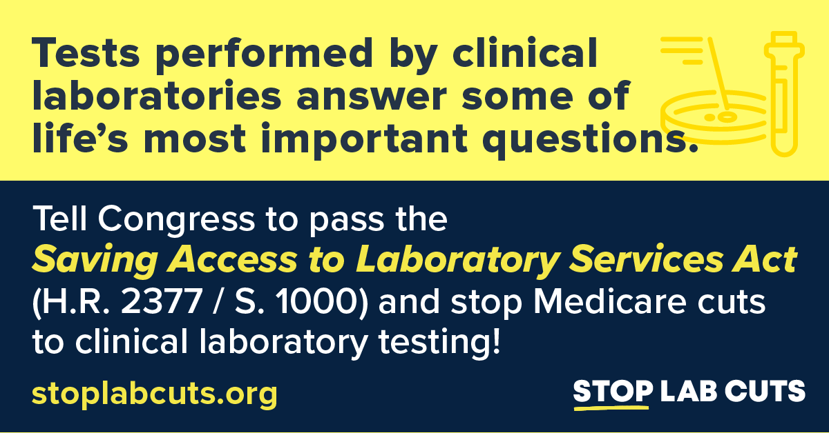 ACLAlabs's tweet photo. Routine tests play a critical role in health care. Without congressional action, about 800 tests will face payment cuts, potentially reducing services offered to patients. To protect patient care, Congress must #StopLabCuts and pass #SALSA this year: https://t.co/2LeU20pCVu. https://t.co/qTSUlKgsY2