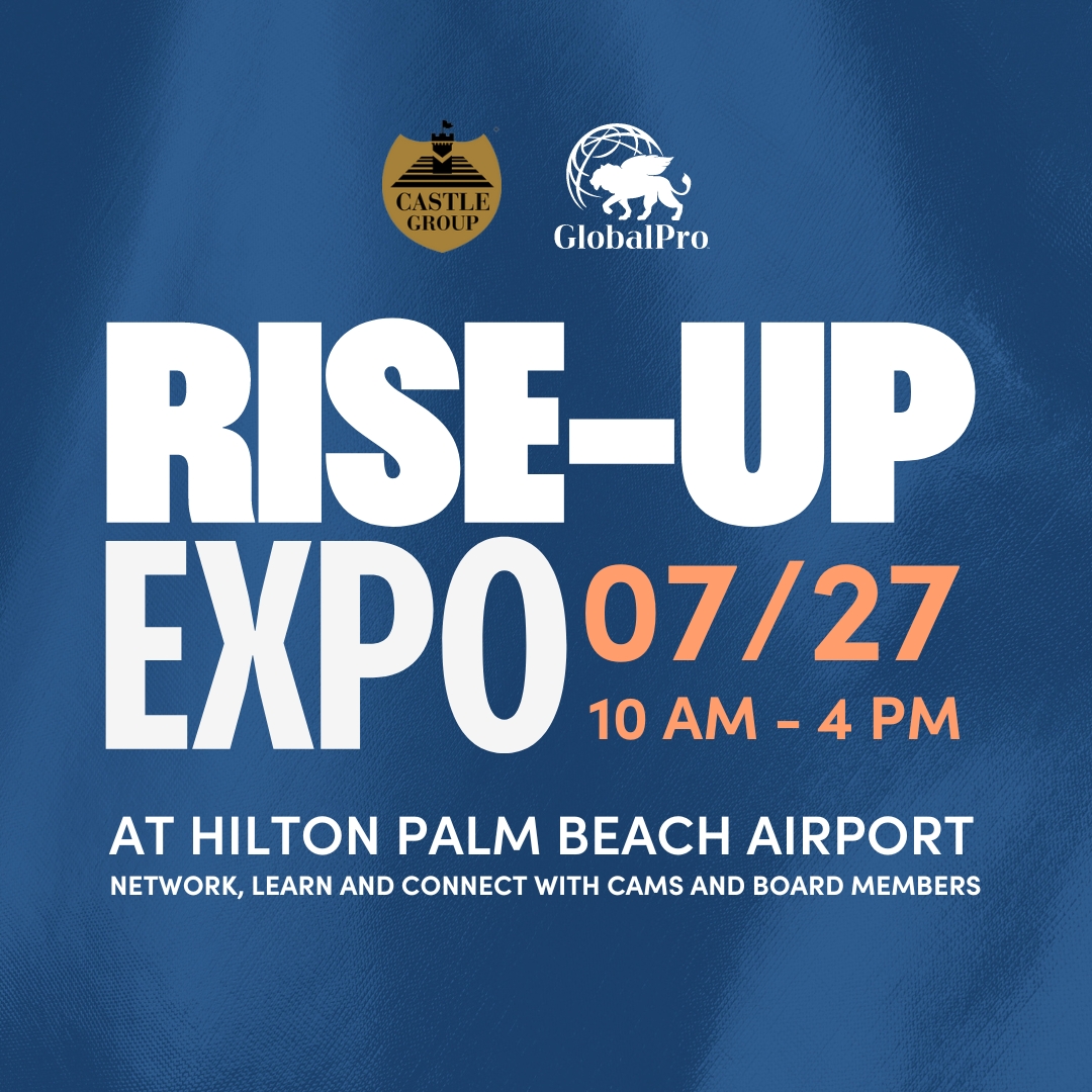 Tomorrow is the day! 
Join us at Castle Group's Rise-Up Expo, where GlobalPro is proud to be a sponsor. 
Don't miss out on this amazing networking and educational event for community managers and board members. Come find us at booth #4 in Hilton Palm Beach Airport.