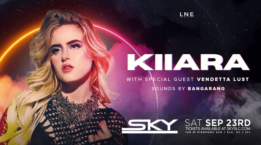 KIIARA's tweet photo. Kicking things off with a special show in Salt Lake City 🎫✨🫶🏻 Can’t wait to see you there 🤍 @skyslc @BangarangTheDj @iamvendettalust @RyanMatthewIntl 

click here for tixxxx: https://t.co/8SjDmpATFo https://t.co/c7xBnChrV0