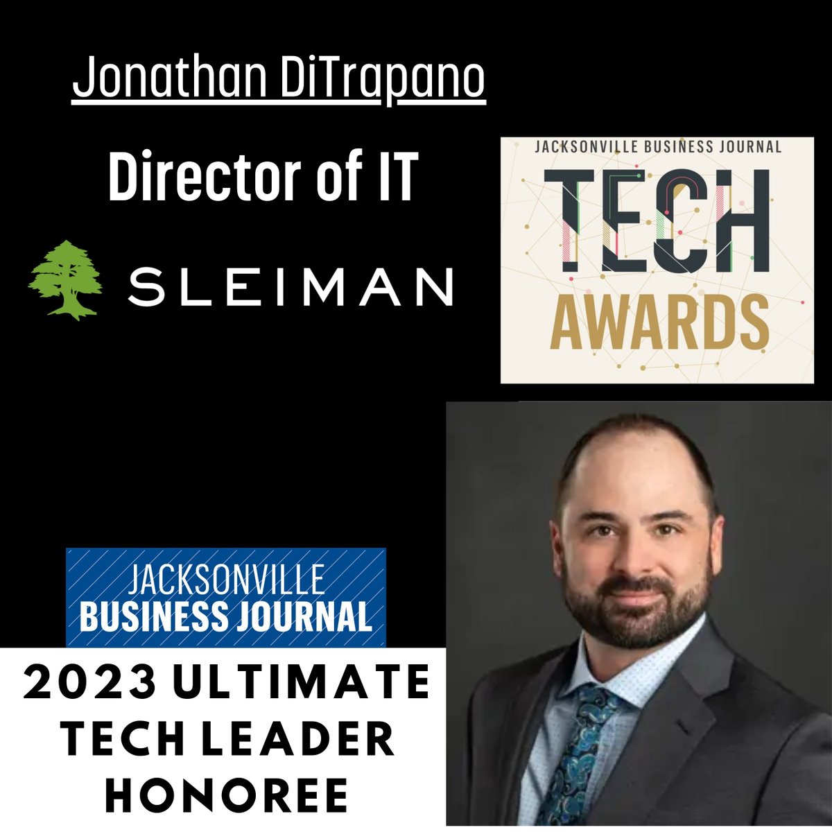 SleimanEnt's tweet photo. We are thrilled to celebrate our distinguished IT Director, Jonathan Ditrapano, as a 2023 Tech Leader of the Year Honoree! We are very proud of his accomplishments in transforming Sleiman Enterprises into a state-of-the-art organization with advanced systems and IT infrastructure https://t.co/qyixsyrhel