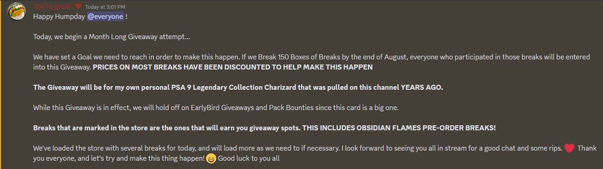 BIGRIPCARDS's tweet photo. IF WE BREAK 150 BOXES OF POKEMON BY AUG 31ST, WE WILL BE GIVING AWAY A PSA 9 LEGENEDARY COLLECTION HOLO CHARIZARD. 

Most Breaks are DISCOUNTED. Spread the word so we can make this happen! PLEASE RETWEET! <3 

Store: https://t.co/HL2dKgqwzp
Stream: https://t.co/VWBcybZZ50 https://t.co/McYvIzUeRR
