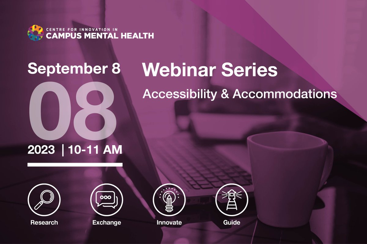 The next CICMH webinar is on September 8th! Register now to get insights on the upcoming Accessibility &amp; Accommodations toolkit with campus accessibility and accommodations professionals: campusmentalhealth.ca/webinars/acces…

Plus: Attendees can participate in the webinar certificate program!