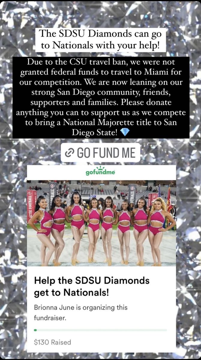 SDSU_Diamonds's tweet photo. The SDSU Diamonds are on the way to Nationals!!! 

We need the community’s help to make it there, so ALL donations are appreciated!!

Feel free to donate here: 
 https://t.co/R0U1nFUwX7 https://t.co/gpzjaxQ2Mt