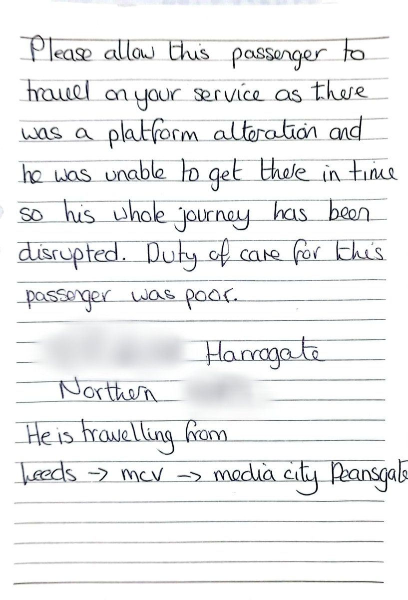 Doug Paulley (@doug_paulley) on Twitter photo Please arrange praise for the conductor who saw me in a state and wrote this
lovely note, <a href="/northernassist/">NORTHERN 🚆</a>.
And for yourself for helping pick up the pieces also. Please arrange praise for the conductor who saw me in a state and wrote this
lovely note, <a href="/northernassist/">NORTHERN 🚆</a>.
And for yourself for helping pick up the pieces also.