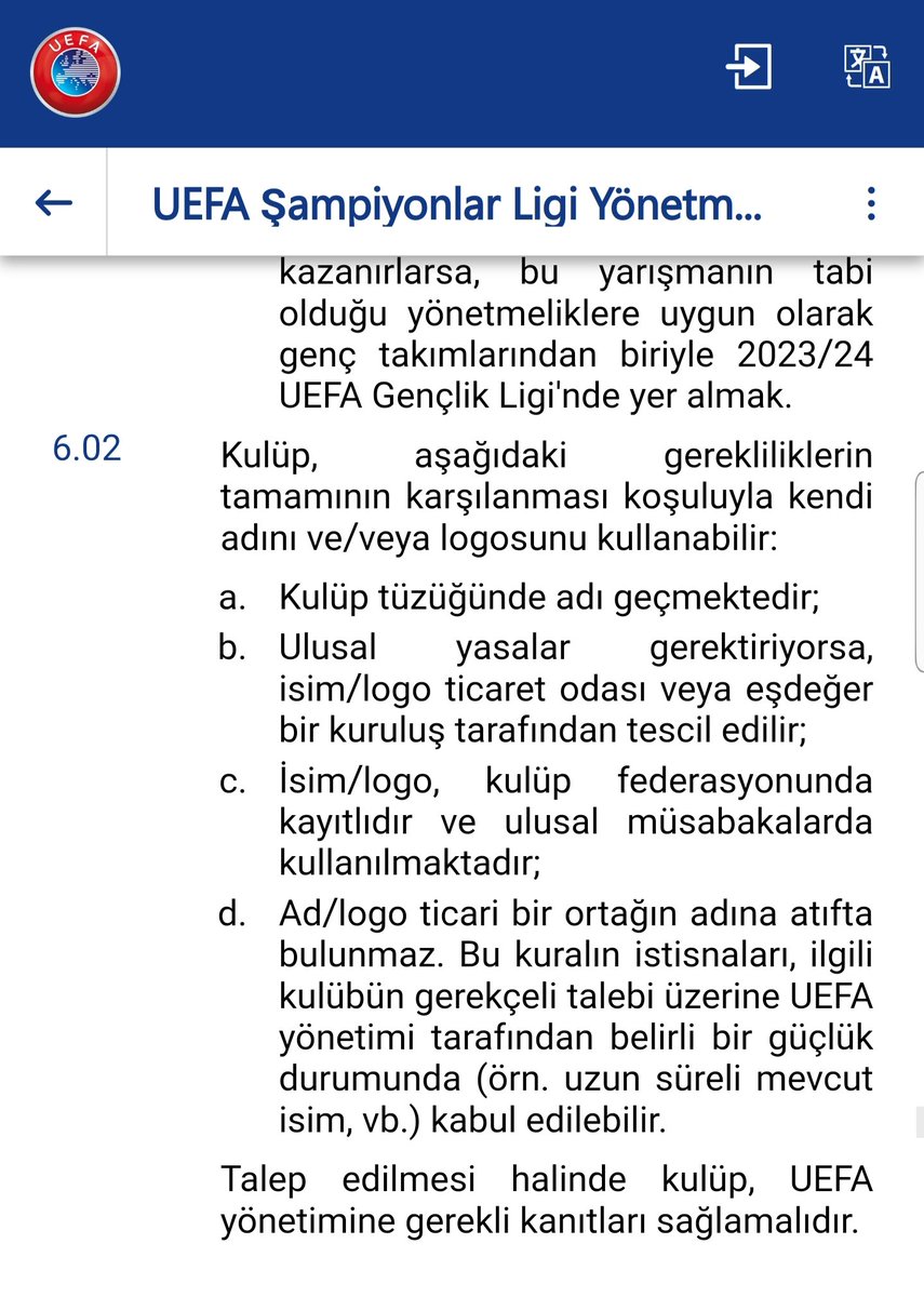 fridayffriday's tweet photo. @sco1905 @UEFA UEFA'nın müsabaka yönetmenliği çok açık. Kullanılan logo/amblemin yerel fedarasyon tarafından tescil edilmiş olması gerekiyor. https://t.co/BDzPAt2OU2