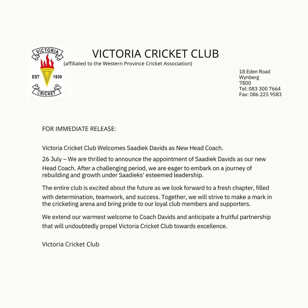 After much anticipation, we are pleased to finally announce our new head coach, Saadiek Davids.

We extend our warmest welcome to Coach Davids!

#VBTID #Brotherhood #ForTheFlame