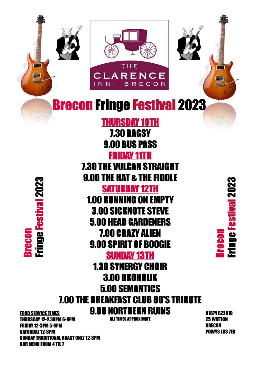 Fringe events going on this coming Festival weekend
All starting Friday 11th to Sunday 13th August across Brecon
 The Clarence Inn Brecon

#theclarence
#breconfringe
#brecinjazzfestival40