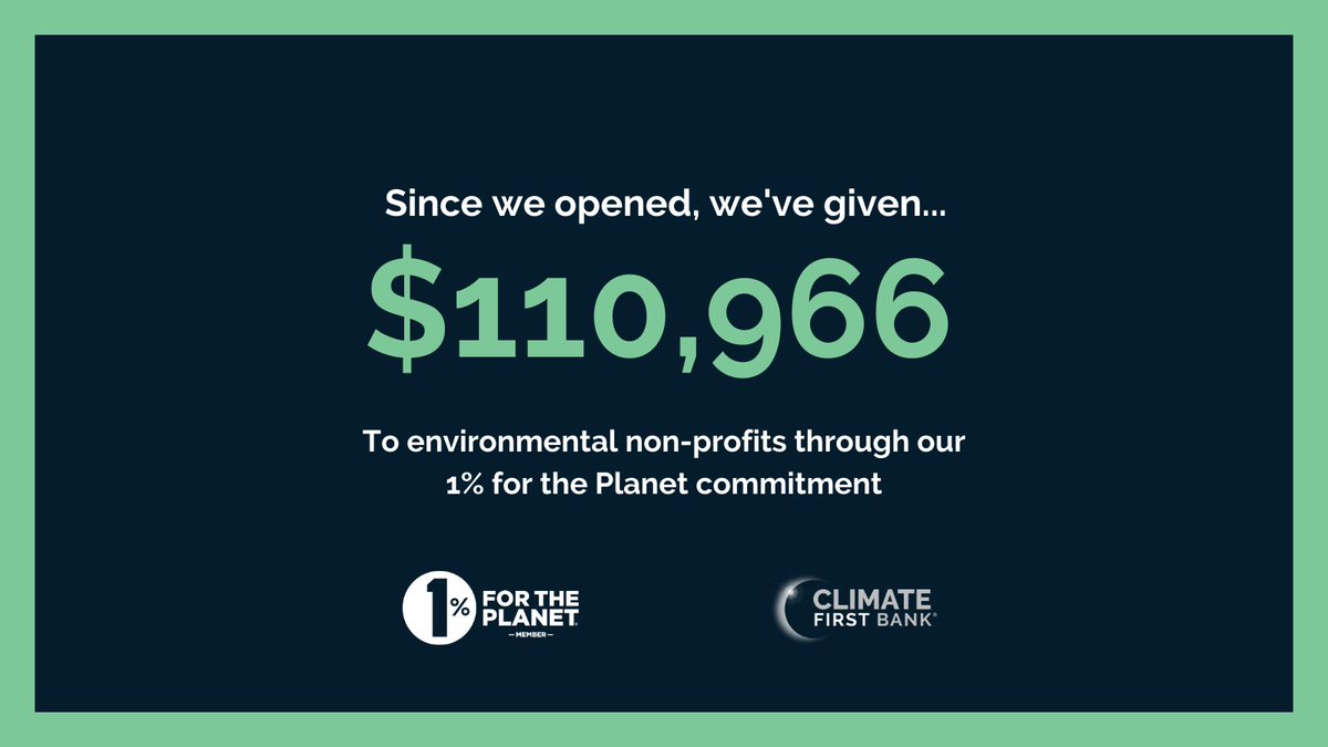 climate1stbank's tweet photo. 🌏 Climate First Bank & OneEthos are proud to demonstrate our environmental responsibility by supporting nonprofit environmental organizations through our @1percentftp commitment 🌎 Read more: https://t.co/xw05sAR3Yk #ClimateFirstBank #sustainability #finance #banking #investment https://t.co/Lwqsrn5uSW