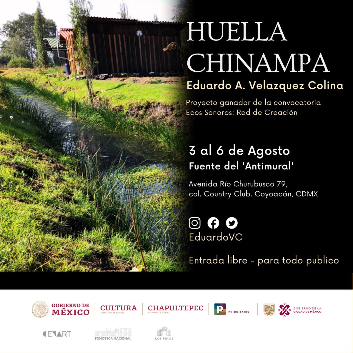 Edwardo_VC's tweet photo. La próxima semana se presenta mi instalación sonora ‘Huella Chinampa’ como parte de la muestra de proyectos seleccionados por la convocatoria Ecos Sonoros: Red de Creación del @cenartmx @Fonoteca @CC_LosPinos 

#aquíenelcenart 
#ecossonoros 
#ecosdeagua https://t.co/FlcnkreOP3