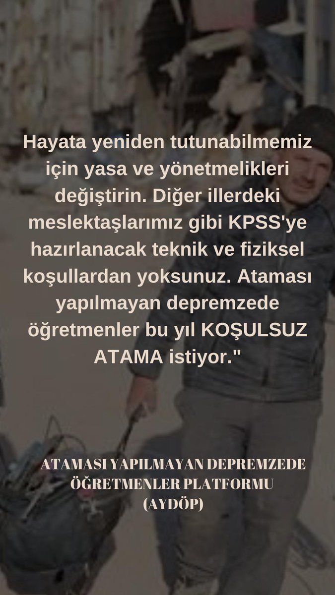 ismailsbnc99's tweet photo. Bu kara günde yanımızda olun, sesimizi duyun 
@RTErdogan
@Yusuf__Tekin
@MehmetYalcintr
@ErbakanFatih
@aBayraktar1
@ademyesildal 
@HuseyinYayman
#DepremzedeÖğretmeneŞartsızAtama https://t.co/HUuPlkR1YG
