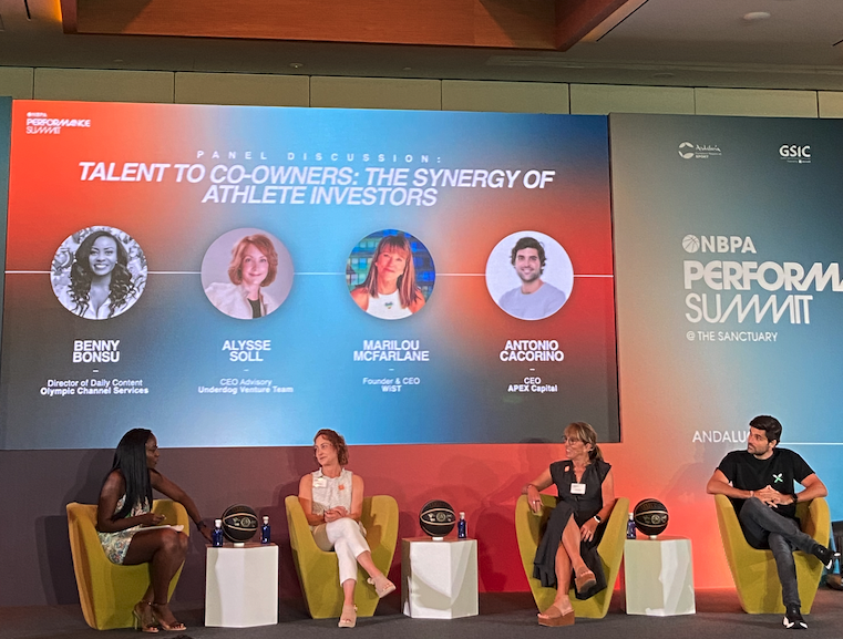 WomenSportsTech's tweet photo. WiST CEO + Founder Marilou McFarlane recently participated in a panel at the NBPA Performance Summit in Spain discussing the synergy of athlete investors! Thank you to the NBPA for hosting such an eye-opening event!
#WomeninSportsTech #ChangeTheRatio #CultureMatters https://t.co/GL3v33tWMp