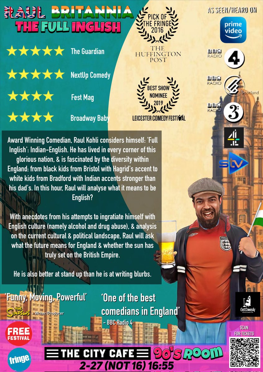 Raul Britannia at @TheCityCafe 16.55pm as part of @lhcomedy at @edfringe Poster designed by @sihetherington