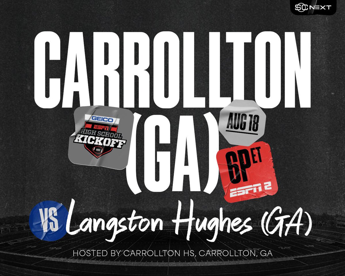 BREAKING: The Carrollton Trojans host the Langston Hughes Panthers on Friday, August 18th at 6 pm (ET) on ESPN2. The GEICO ESPN High School Football Kickoff returns for its 14th year, Friday, Aug. 18 – Sunday, Aug. 27. 

carrolltontrojans.net/news_article/s…