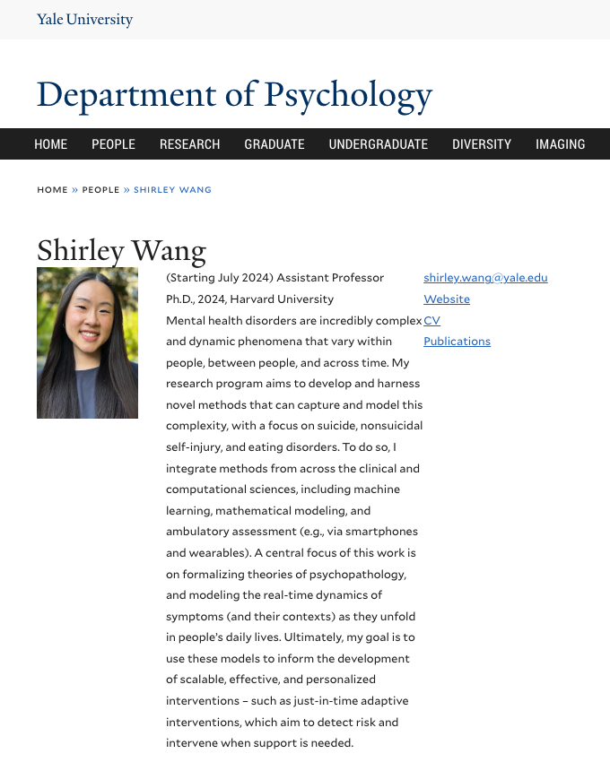 ShirleyBWang's tweet photo. Website official! 🎉 https://t.co/Gr3dXudGte

Now also seems like a good time to share that I'll be reviewing apps for the Clinical Psychology PhD program @YalePsychology this year, and hiring a lab manager (lab website with more info coming soon). Please help spread the word! https://t.co/RhcSYfAyzW