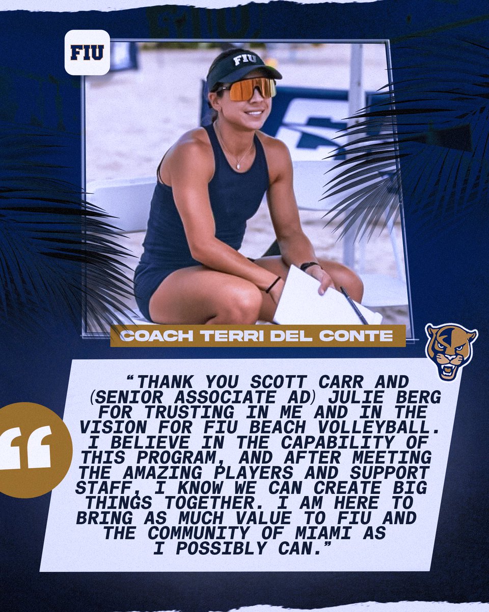 FIUBeachVB's tweet photo. Coach Del Conte is looking to create big things together here at FIU 🤝

#PawsUp https://t.co/WFDlreWOLH