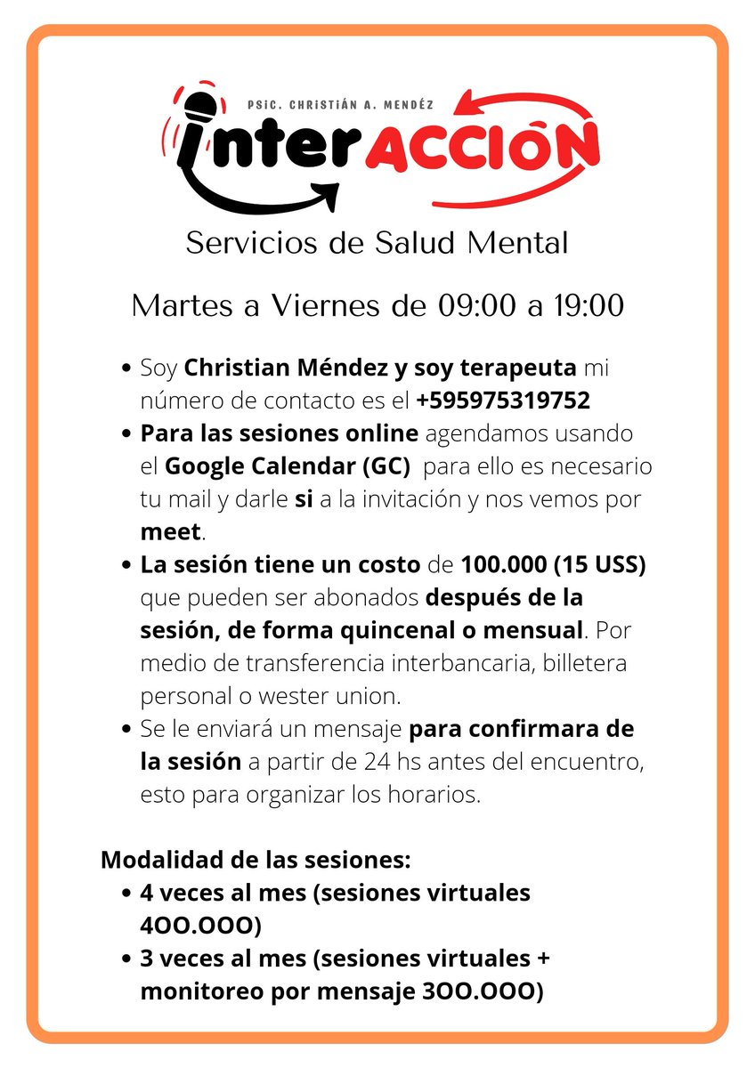 soychrismendez's tweet photo. Si estás buscando Terapeuta Cognitivo Conductal tengo un par de espacios en la agenda.

Me especializo en:
➡️ Problemas de ansiedad.
➡️ Estado del ánimo.
➡️ Personalidad límite.

Podés llenar este form y me contacto contigo en la brevedad.
https://t.co/uSVPdzR65L https://t.co/AcppCgkSWk