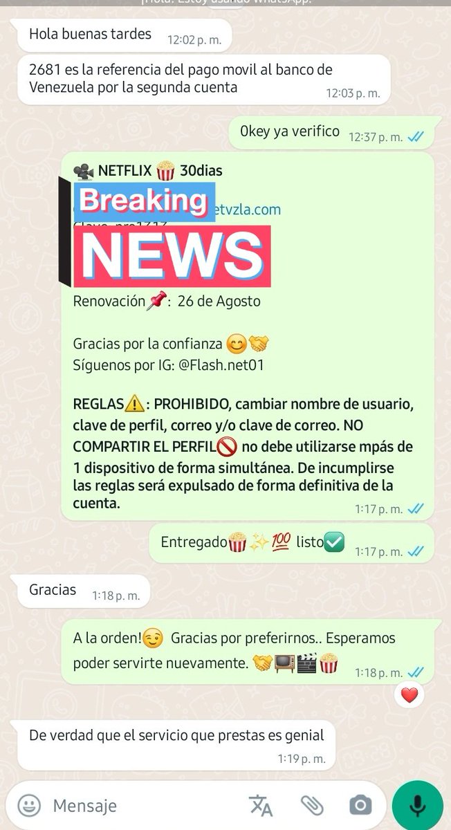 Flash_Net01's tweet image. Cliente satisfecho 💯🍿💫 Adquiere nuestros servicios Streaming 👉 walink.co/f85ea3