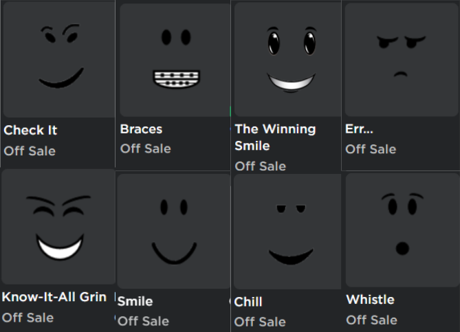 WaffleTrades on X: Roblox has off-saled almost all of their free and paid  faces! Looks like this in steps to push the use of dynamic heads/animated  faces in the game Whats your