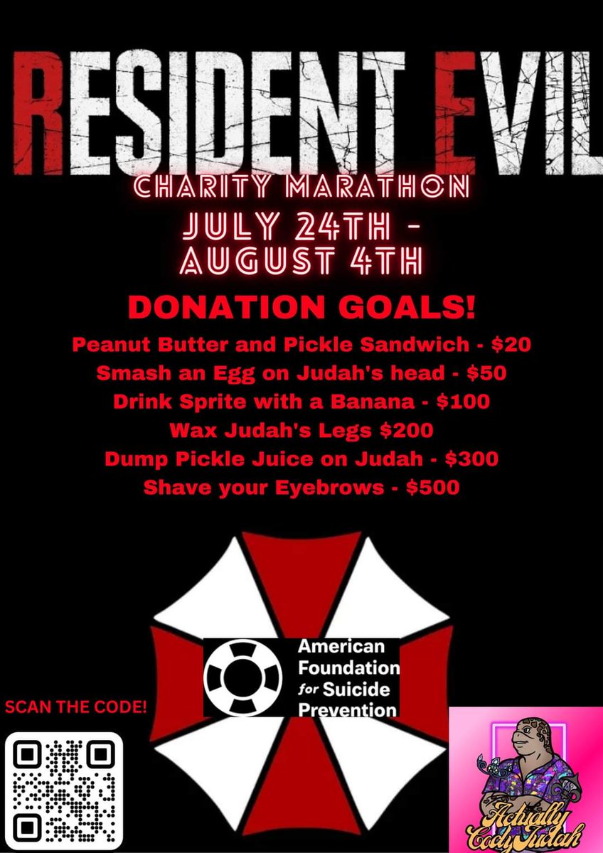 DAY 3 OF THE CHARITY MARATHON BEGINS AT 5 PM EST!

twitch.tv/actuallycodyju…

kick.com/actuallycodyju…

#charity
#ResidentEvil #T2rOnTop <a href="/T2rEsports/">Team 2 Real Gaming</a>