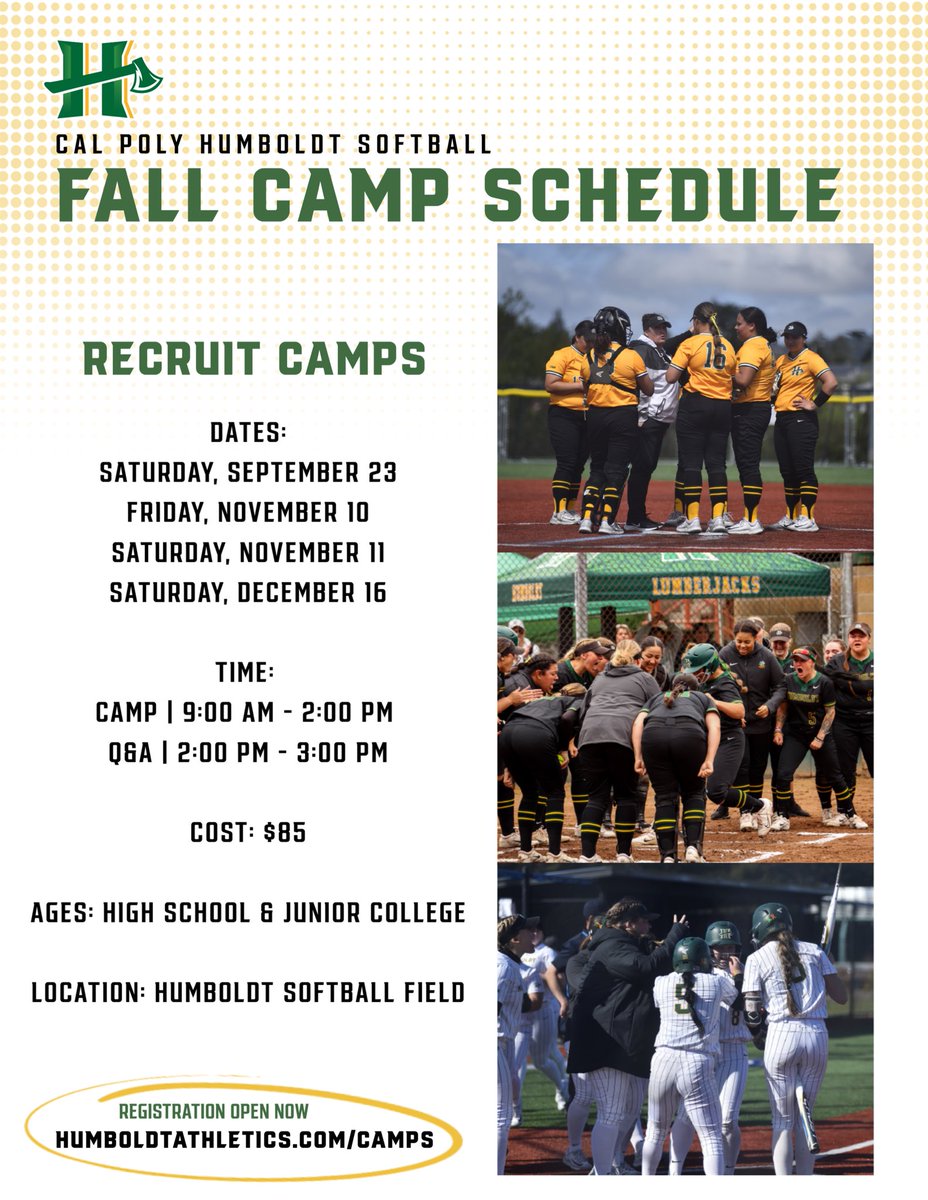 Humboldt_SB's tweet photo. ALERT 🚨 
Cal Poly Humboldt Fall Recruit Camp Info! #humboldtathletics https://t.co/uNzWqYYtfc