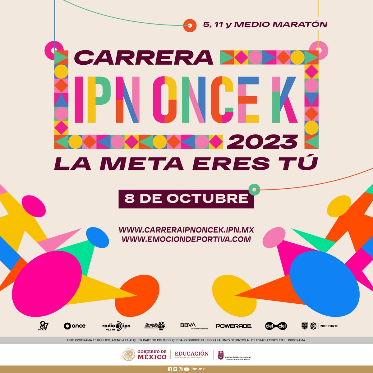 IPN_MX's tweet photo. ¡Ya puedes revisar la convocatoria para nuestra tradicional #CarreraIPNOnceK2023!
Será el 8 de octubre, en las distancias de 5, 11 y 21 km. y la podrás correr de manera presencial o virtual.

¡Corramos juntos! 🏃🏃‍♀️

#LaMetaEresTú 🏁
@CanalOnceTV

➡️ https://t.co/m4qPjB4QuN https://t.co/qzT8jXUmw6