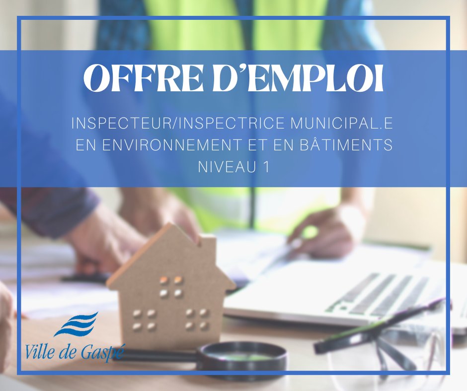 Nous avons présentement un poste annuel d'Inspecteur/Inspectrice municipal.e en environnement et en bâtiments - Niveau 1 à combler. 
Vous trouverez la description complète de l'offre d'emploi en suivant ce lien : vu.fr/NGjz
