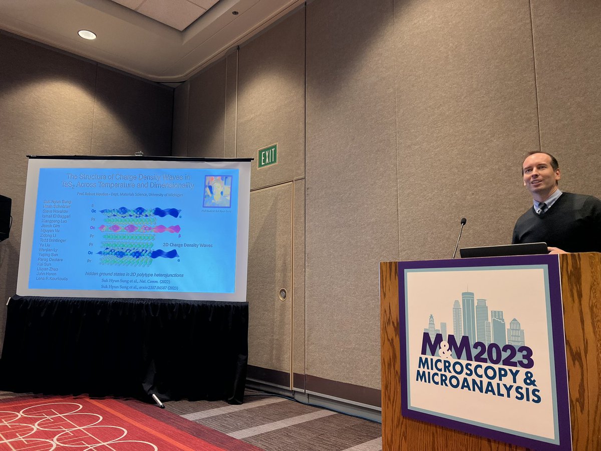 ShellyStem's tweet image. Finishing up the symposium is invited speaker Prof @hovden who is talking about the really interesting changes in charge density waves in TaS2 at #cryogenic T he investigates using atomic scale STEM ❄️🔬#MM2023 #P09