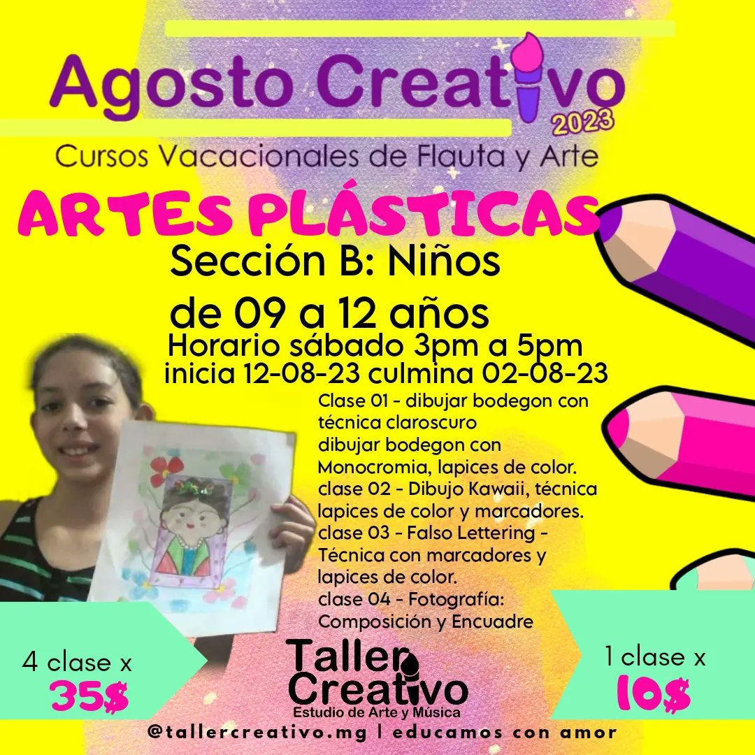 Cursos Vacacionales Agosto Creativo info solo por whatsapp/telegram