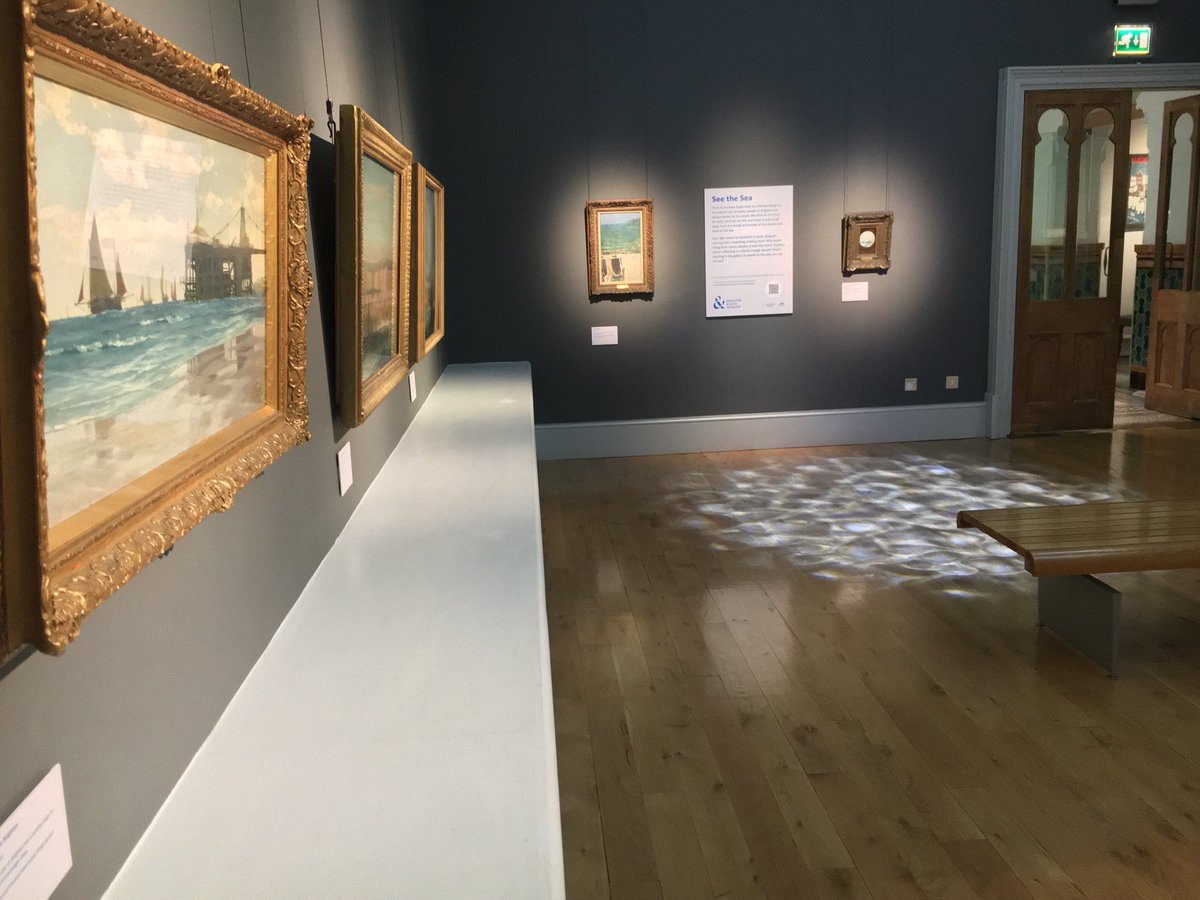 brightonhovenic's tweet photo. New exhibition of seascapes and seafront paintings from the fine art collection ⁦⁦⁦@BrightonMuseums⁩ . Victor Stuart Graham’s relief for 1996 ⁦@brightfest⁩ poster also on  display for the first time. https://t.co/wny8zKGCli